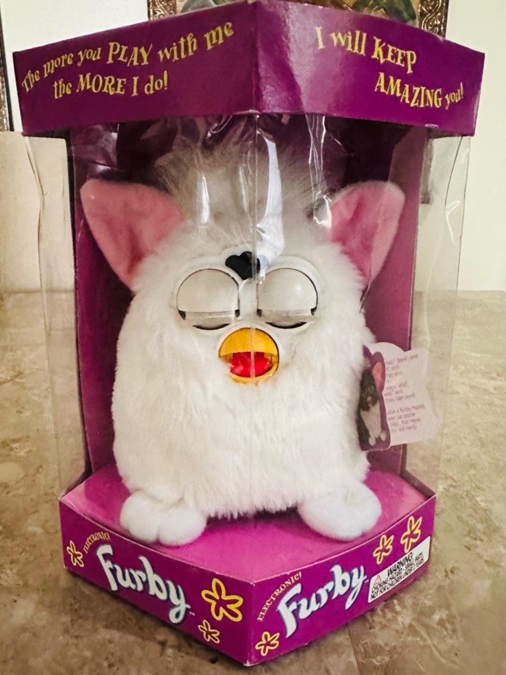1st Gen 1998 Furby 70-800 White with Pink Ears Sealed in Box Tiger Electronics